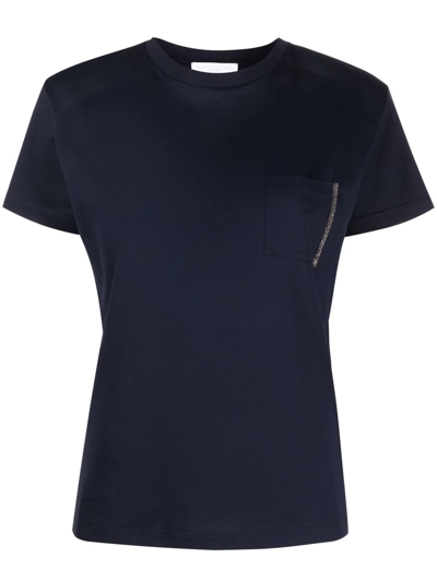 Shop Fabiana Filippi Bead-detail Pocket T-shirt In Blue