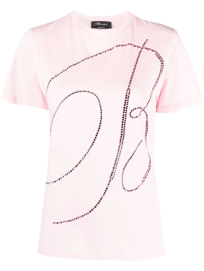 Shop Blumarine Rhinestone-embellished Logo T-shirt In Pink