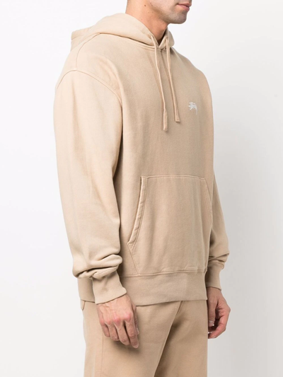 Shop Stussy Logo-embroidered Cotton Hoodie In Neutrals