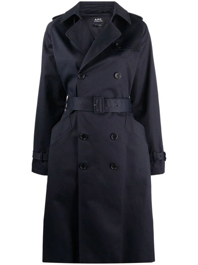 Shop Apc Greta Cotton Trench Coat In Blue