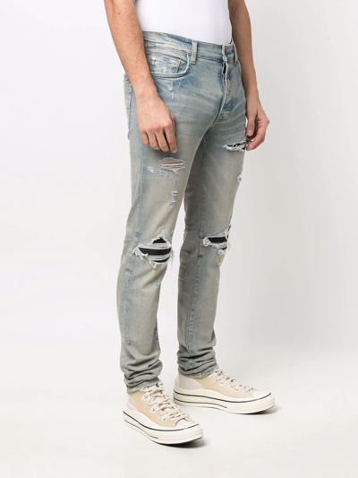 Amiri Mx1' Ribbed Leather Knee Patch Ripped Washed Skinny Jeans In Clayindigo