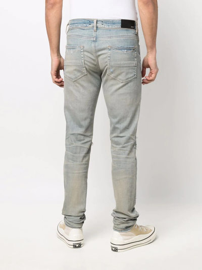 Amiri Mx1' Ribbed Leather Knee Patch Ripped Washed Skinny Jeans In Clayindigo