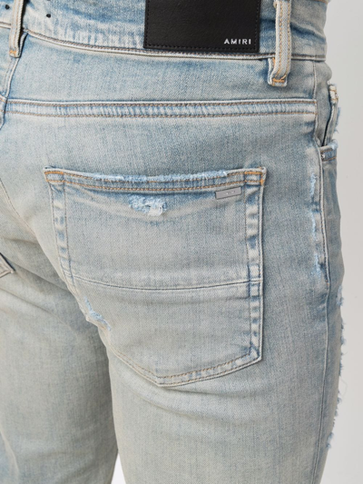 Amiri Mx1' Ribbed Leather Knee Patch Ripped Washed Skinny Jeans In Clayindigo