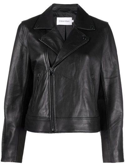 Shop Calvin Klein Logo-patch Biker Jacket In Black