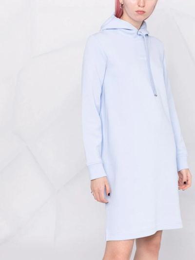 Shop Calvin Klein Logo-lettering Short Hoodie Dress In Blue