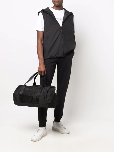 Shop Calvin Klein Hooded Zip-up Vest In Black