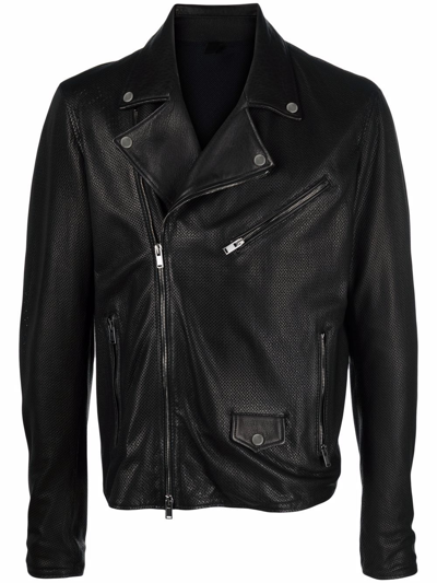 Shop Tagliatore Off-centre Zipped Biker Jacket In Black
