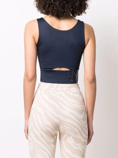 Ea7 Cut-out Logo-print Tank Tops In Blue