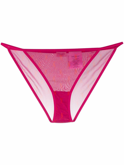 Shop Saint Laurent Logo-print Tulle Briefs In Pink