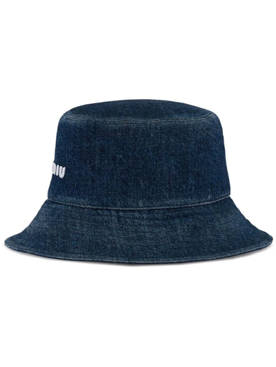 Miu Miu Denim Logo Bucket Hat In Blu | ModeSens