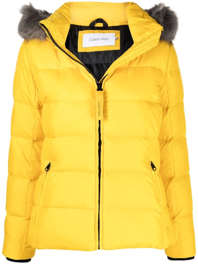 Calvin Klein Faux-fur Hood Padded Jacket In Gelb | ModeSens