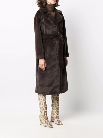 Herno Belted Faux Fur Coat In Braun