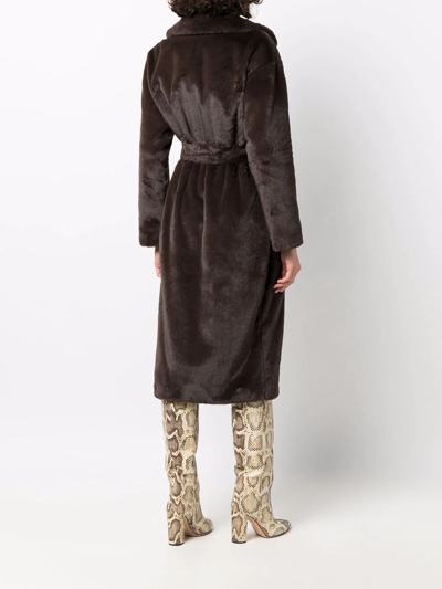 Herno Belted Faux Fur Coat In Braun