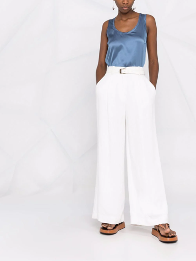 Brunello Cucinelli Scoop-neck Silk Blouse In Blau