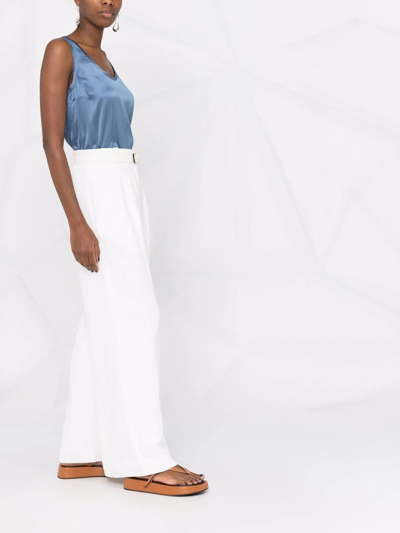 Brunello Cucinelli Scoop-neck Silk Blouse In Blau