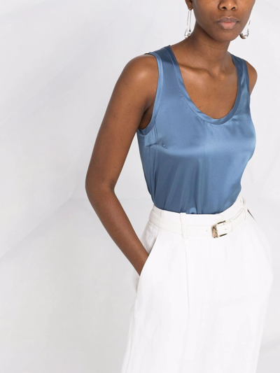Brunello Cucinelli Scoop-neck Silk Blouse In Blau