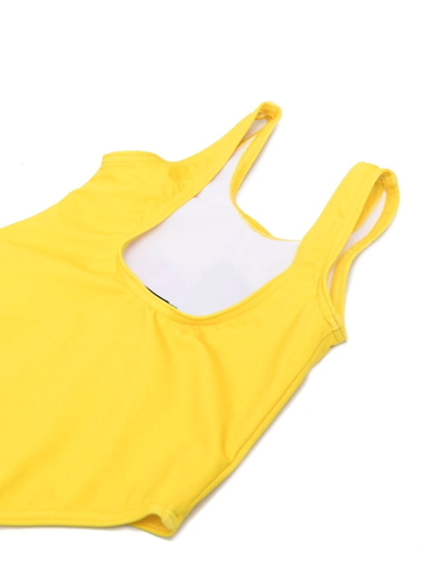 Shop Moschino Logo-print Swimsuit In Yellow
