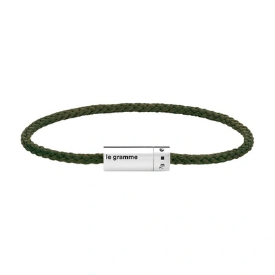 Shop Le Gramme Polished Sterling Silver And Polyester Nato Cable Bracelet 7g In Khaki