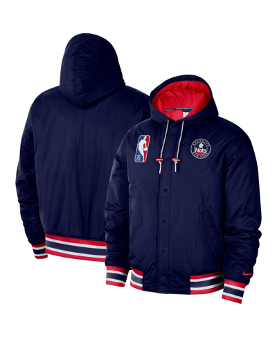 Shop Nike Men's  Navy Brooklyn Nets 2021/22 City Edition Courtside Hooded Full-zip Bomber Jacket