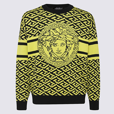 Shop Versace Black And Yellow Wool Jumper
