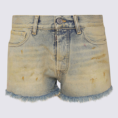 Shop Maison Margiela Blue Cotton Denim Shorts In Light Denim