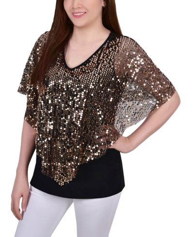 Shop Ny Collection Petite Sequin-front Poncho Top In Gold Discoball
