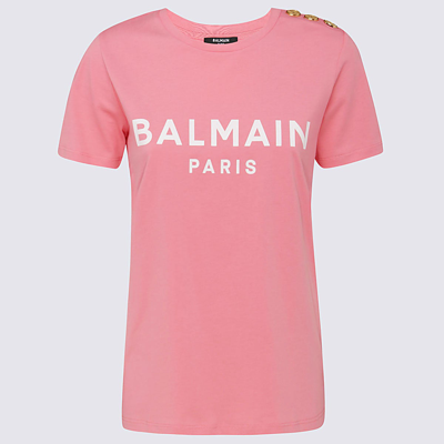 Shop Balmain Pink Cotton T-shirt In Salmon