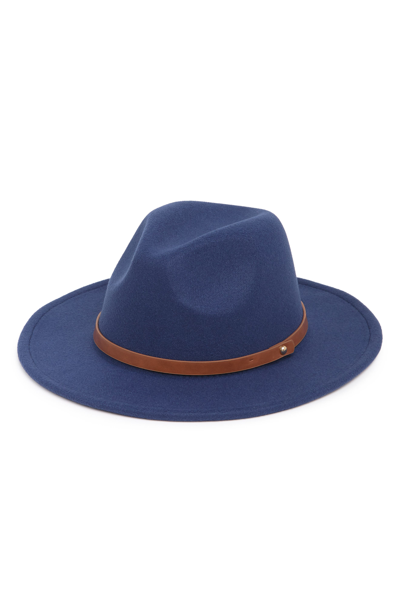 Shop Melrose And Market Faux Leather Trim Felt Panama Hat In Blue Combo