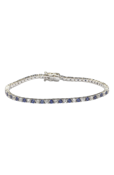 Suzy Levian Sterling Silver Round-cut Pink And White Sapphire Tennis Bracelet In Blue