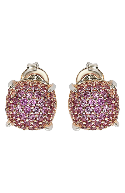 Suzy Levian Sterling Silver Pink Sapphire & Diamond Accent Pave Cluster Earrings In Pink