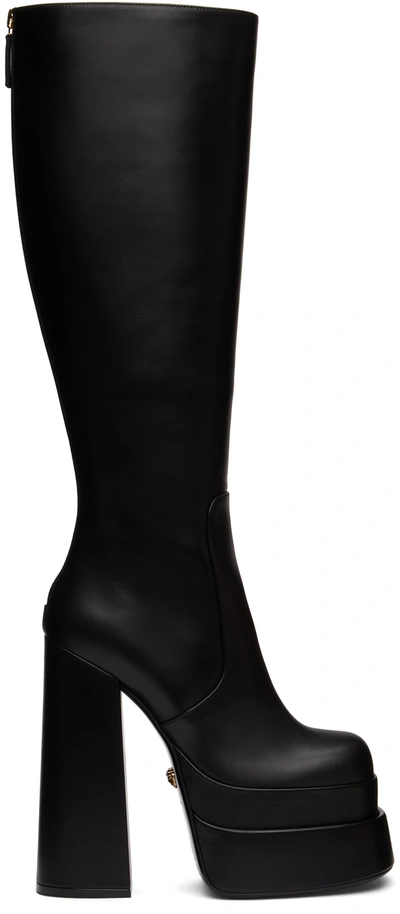 Shop Versace Black Leather 'la Medusa' Platform Boots In 1b00v Black-