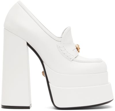 Shop Versace White Intrico Platform Heels In 1w00v Optical White-