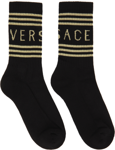 Shop Versace Black & Gold Vintage Logo Socks In I450 Black Gold