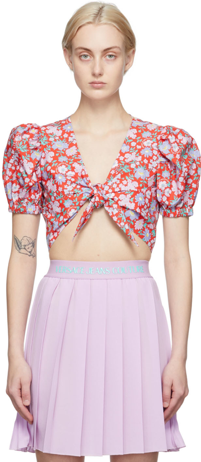 Versace Jeans Couture Red Front Tie Blouse In E531 Poppy Rosso
