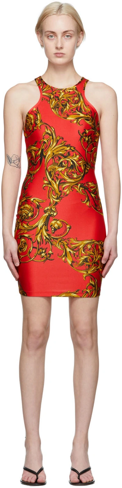Shop Versace Jeans Couture Red Regalia Baroque Short Dress In Eg53 Orange + Gold