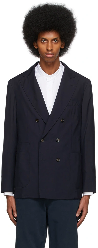 Shop Brunello Cucinelli Navy Wool & Silk Hopsack Blazer In C003 Navy