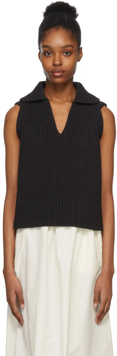Deveaux Ribbed-knit Cotton-blend Sweater Vest In Black