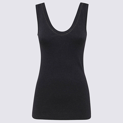 Brunello Cucinelli Black Cotton Tank Top With Monile Insert In Black