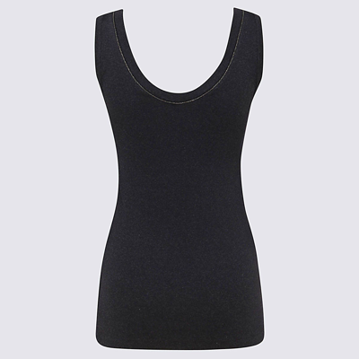 Brunello Cucinelli Black Cotton Tank Top With Monile Insert In Black