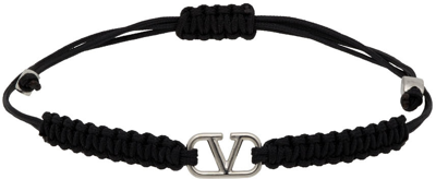 Shop Valentino Black Braided Vlogo Signature Bracelet In Nero