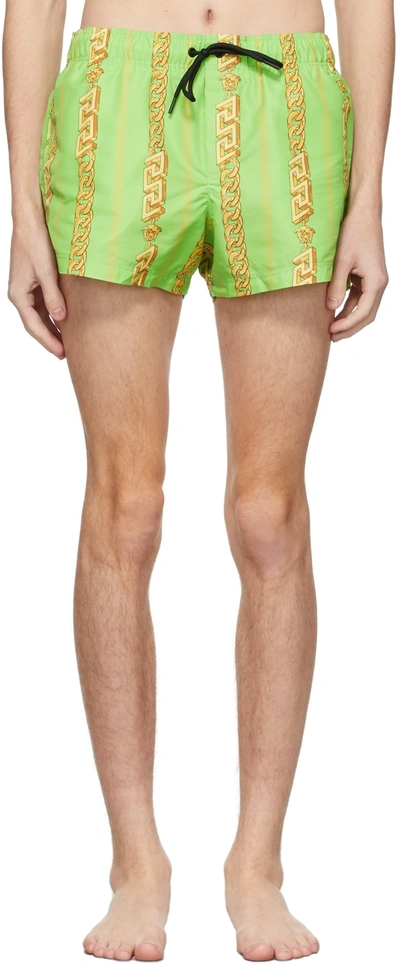 Shop Versace Green Chain Swim Shorts In 5g110 Neon