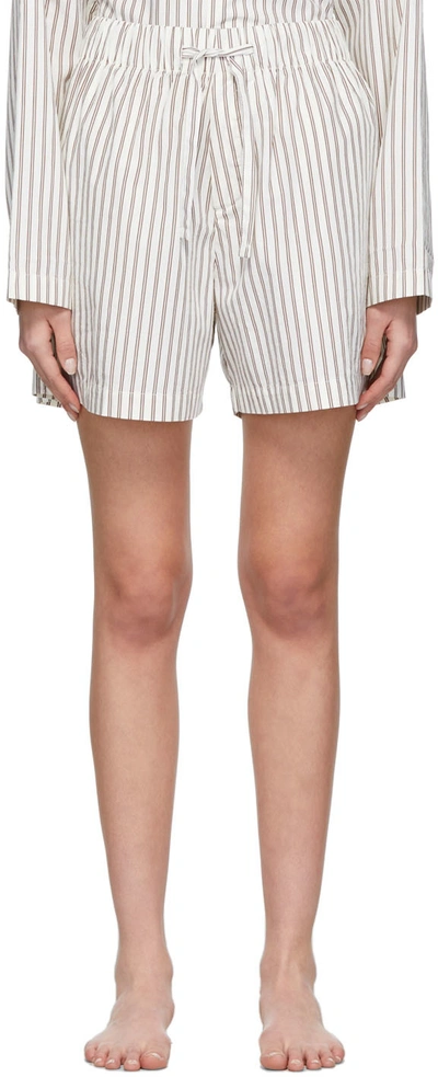 Shop Tekla Brown & Off-white Stripe Pyjama Shorts In Hopper