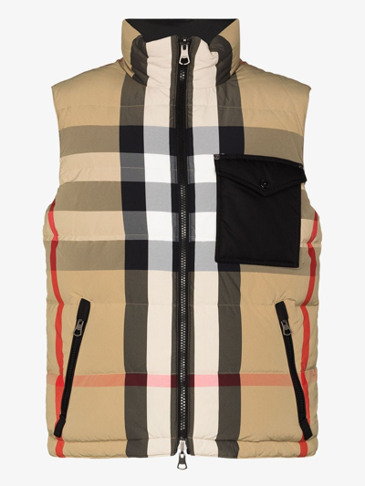 Shop Burberry Checked Down Waistcoat In Beige