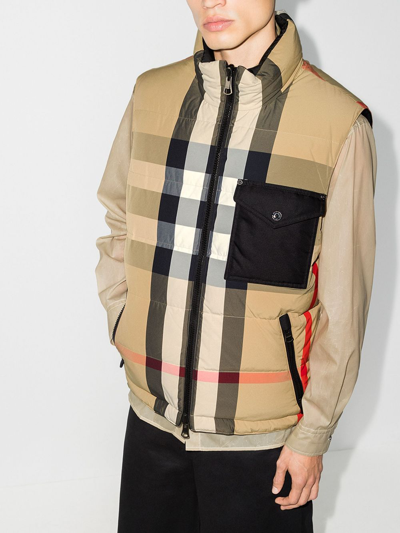 Shop Burberry Checked Down Waistcoat In Beige