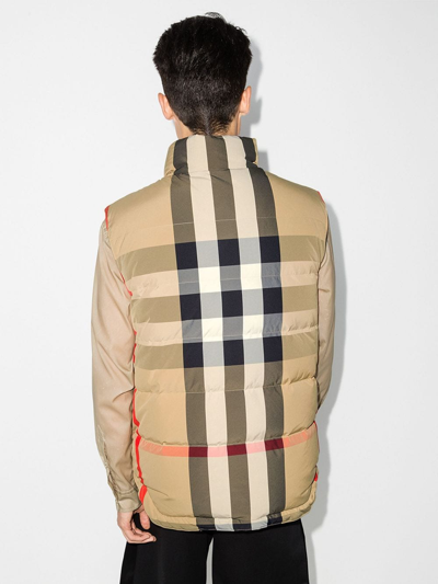 Shop Burberry Checked Down Waistcoat In Beige