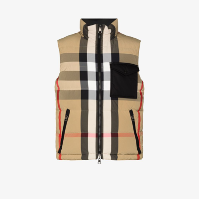 Shop Burberry Checked Down Waistcoat In Beige