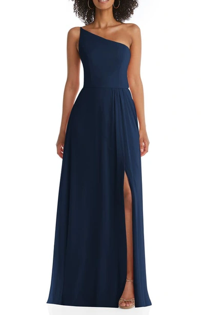Shop After Six One-shoulder Chiffon Gown In Midnight