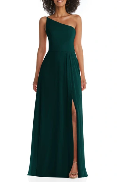 Shop After Six One-shoulder Chiffon Gown In Evergreen
