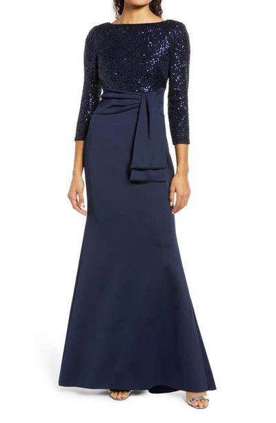 Shop Eliza J Sequin Bodice Gown In Navy