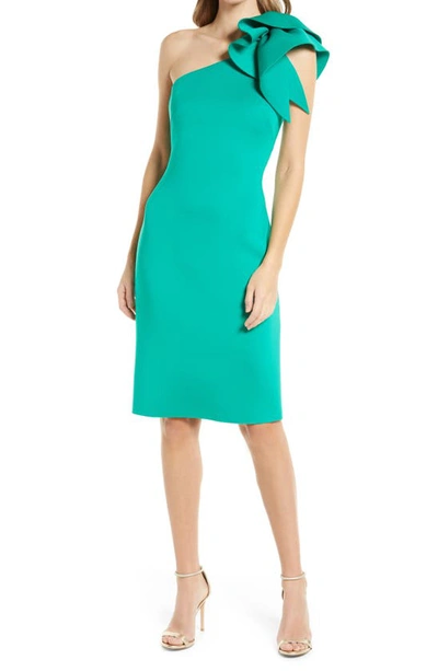 Shop Eliza J One-shoulder Scuba Crepe Cocktail Dress In Green